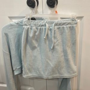 Pretty Little Thing blue skirt and sweatshirt set